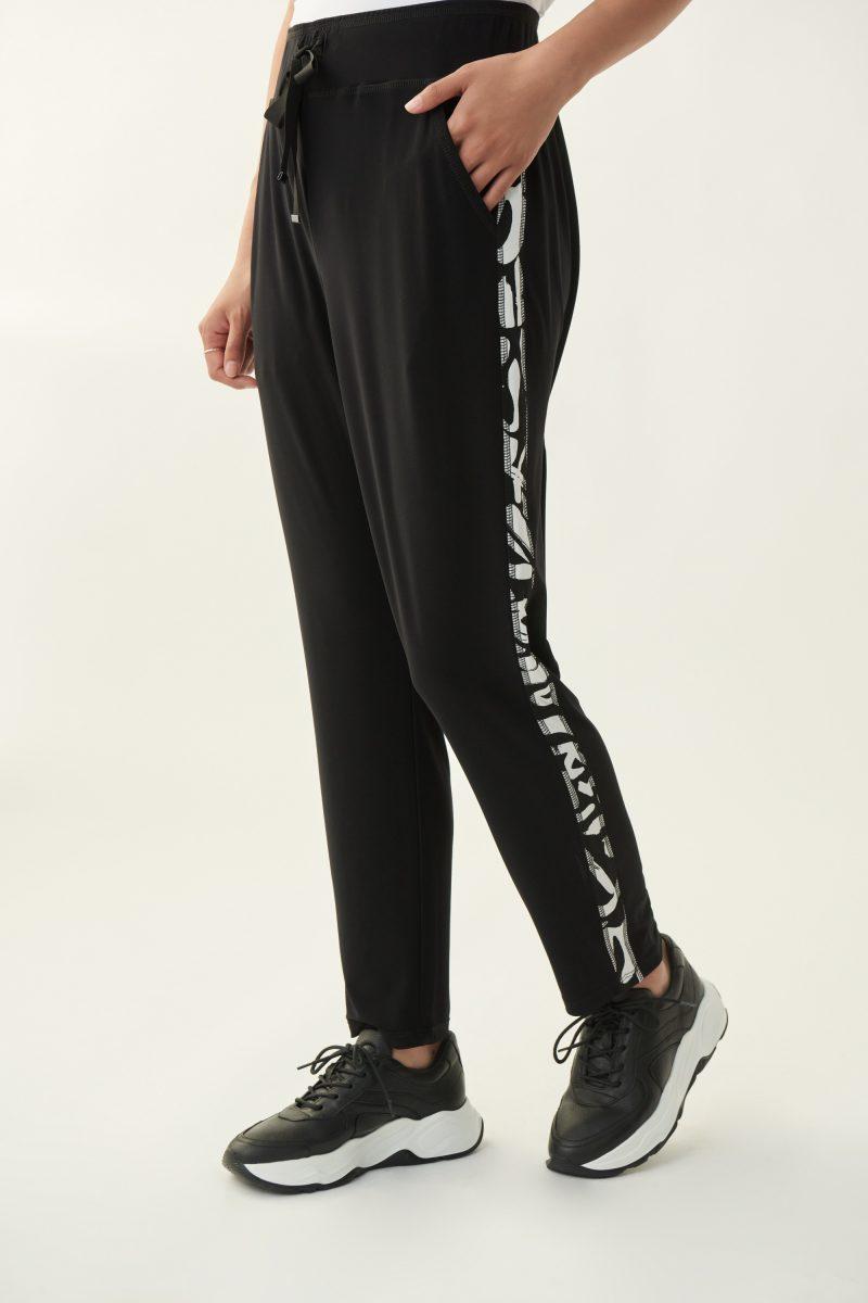 Ribkoff-Sweat-style jersey trousers with black and white patterned side insert