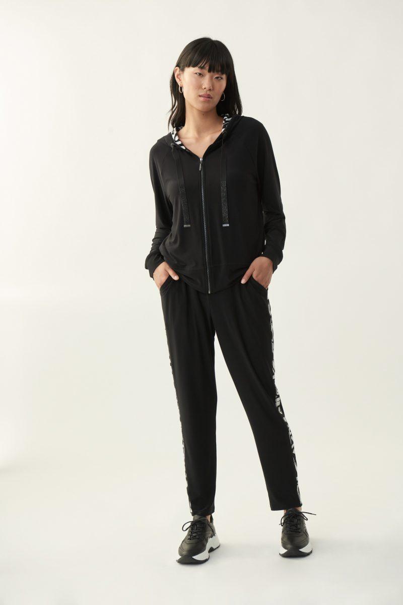 Ribkoff-Zip-up tracksuit-style jacket with hood lined in black and white pattern
