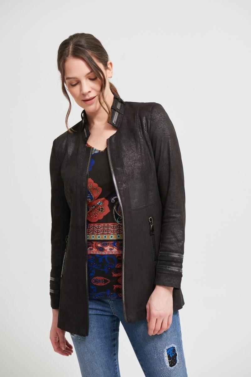 Ribkoff-Jacket in aged eco-tailed jacket with applications on the collar and sleeves