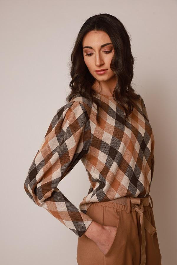 Philly Firenze-Checked tunic with puff sleeves